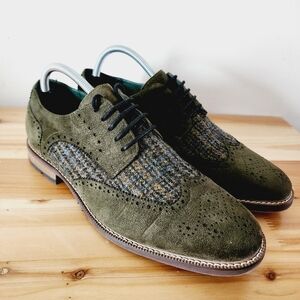 Todd Welsh Derby Dress Shoes Mens Size 9M Olive Green Suede Wingtip Brogue